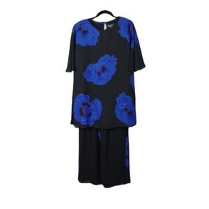 Karen Lawrence Floral Chiffon Palazzo Pantsuit 2 piece
